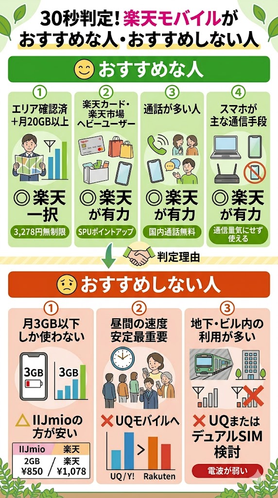 楽天モバイルおすすめな人と向いてない人