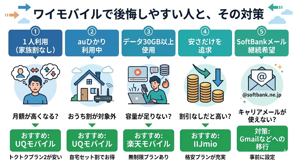 ワイモバイルで後悔しやすい人