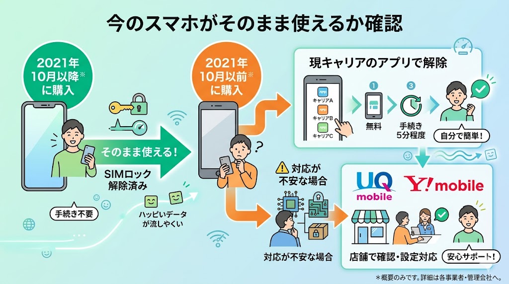 今の携帯がそのまま使えるかSIM判断