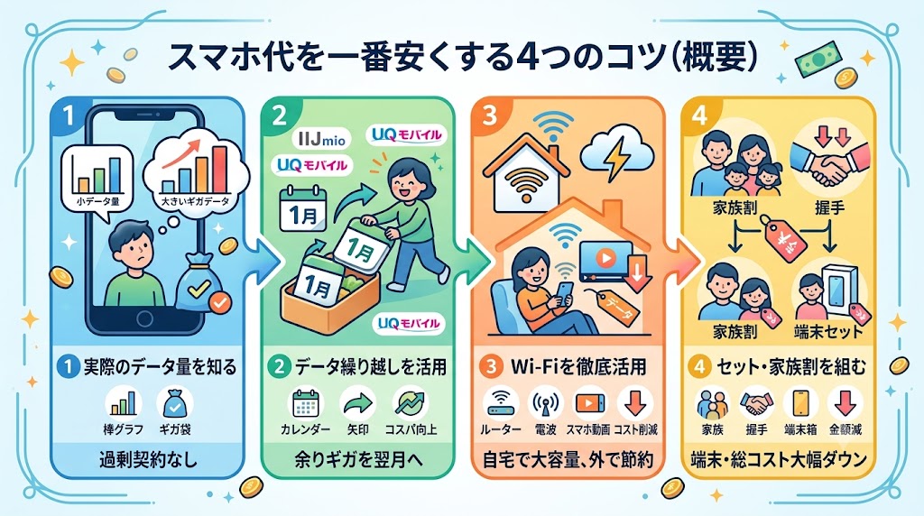 スマホ代を一番安くする4つのコツ
