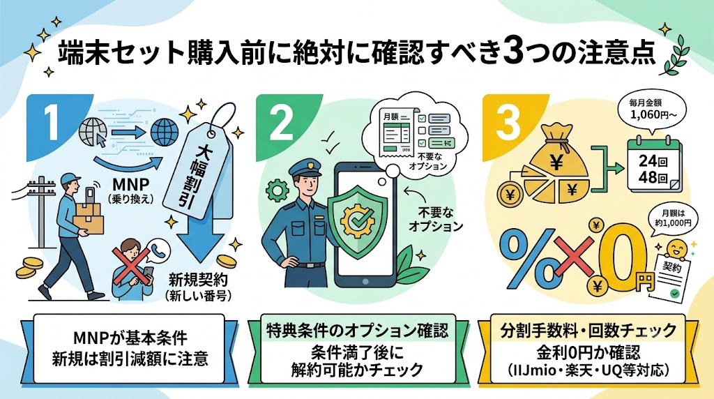 端末セット購入前に絶対に確認すべき3つの注意点