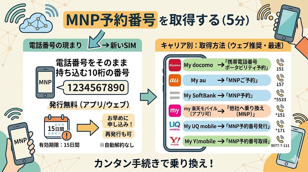キャリア別MNP予約番号取得方法