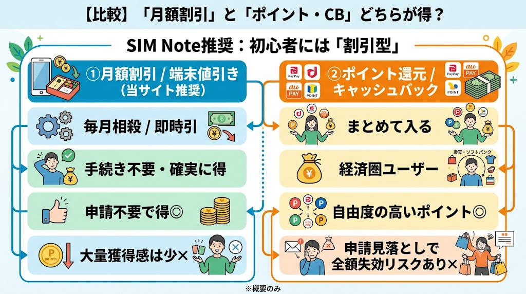 「月額割引」と「ポイント還元・キャッシュバック」はどちらが得