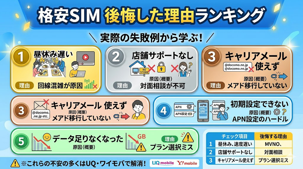 格安sim後悔する理由ランキング