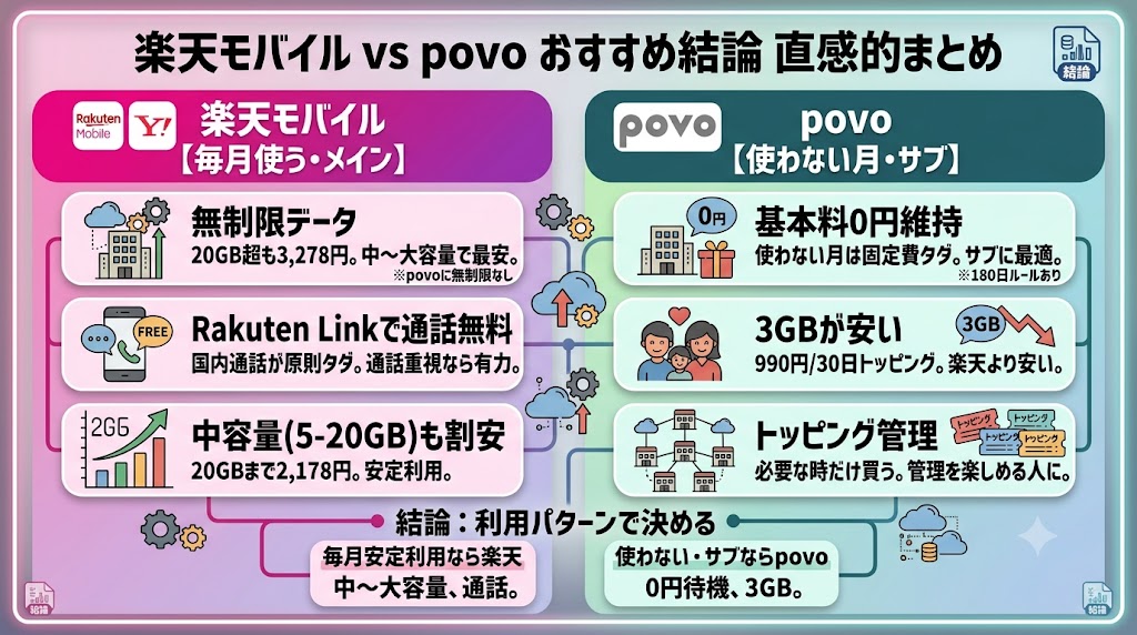 楽天モバイルとpovoはどっちがおすすめ