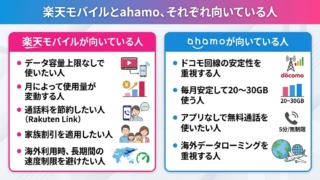 楽天モバイルとahamo、それぞれ向いている人